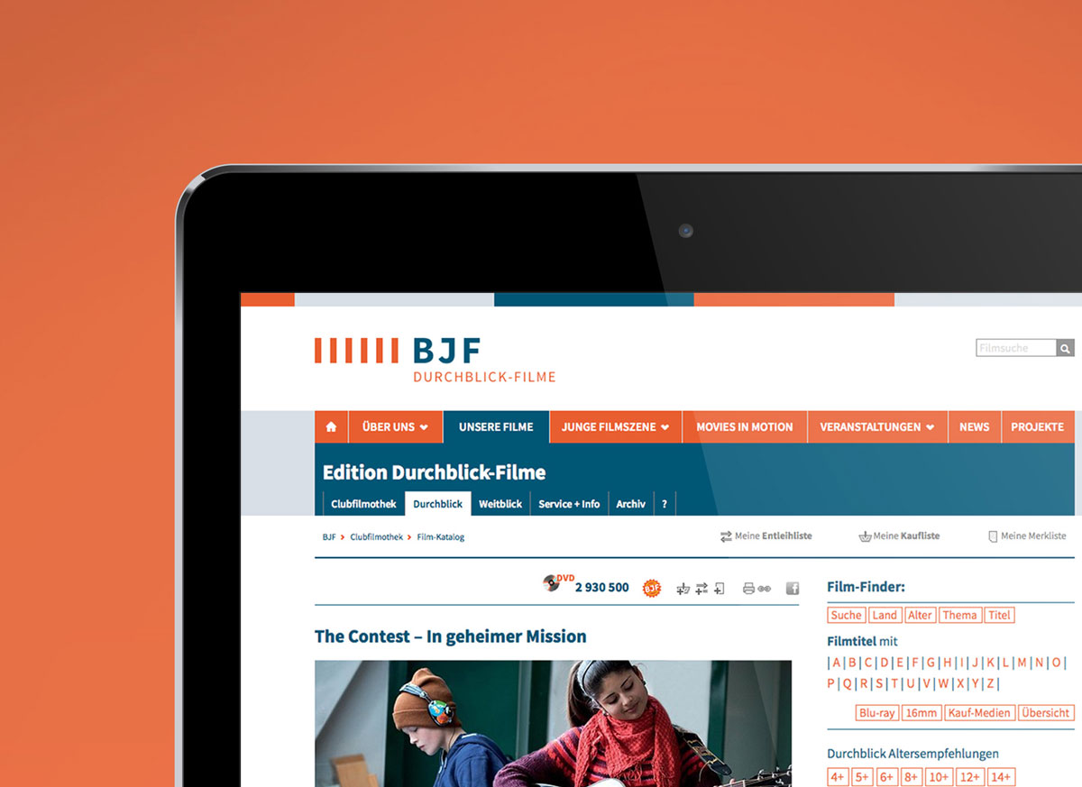 Corporate Design, Implementierung – BJF Bundesverband Jugend und Film 13 Webdesign – Filmkatalog