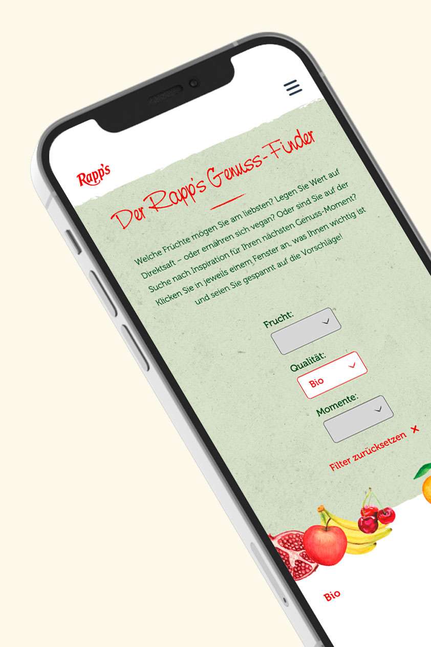 Web- und UX-Design für Rapp’s: Tradition und digitale Zukunft 4 Rapps Webdesign Genussfinder Mobile 1