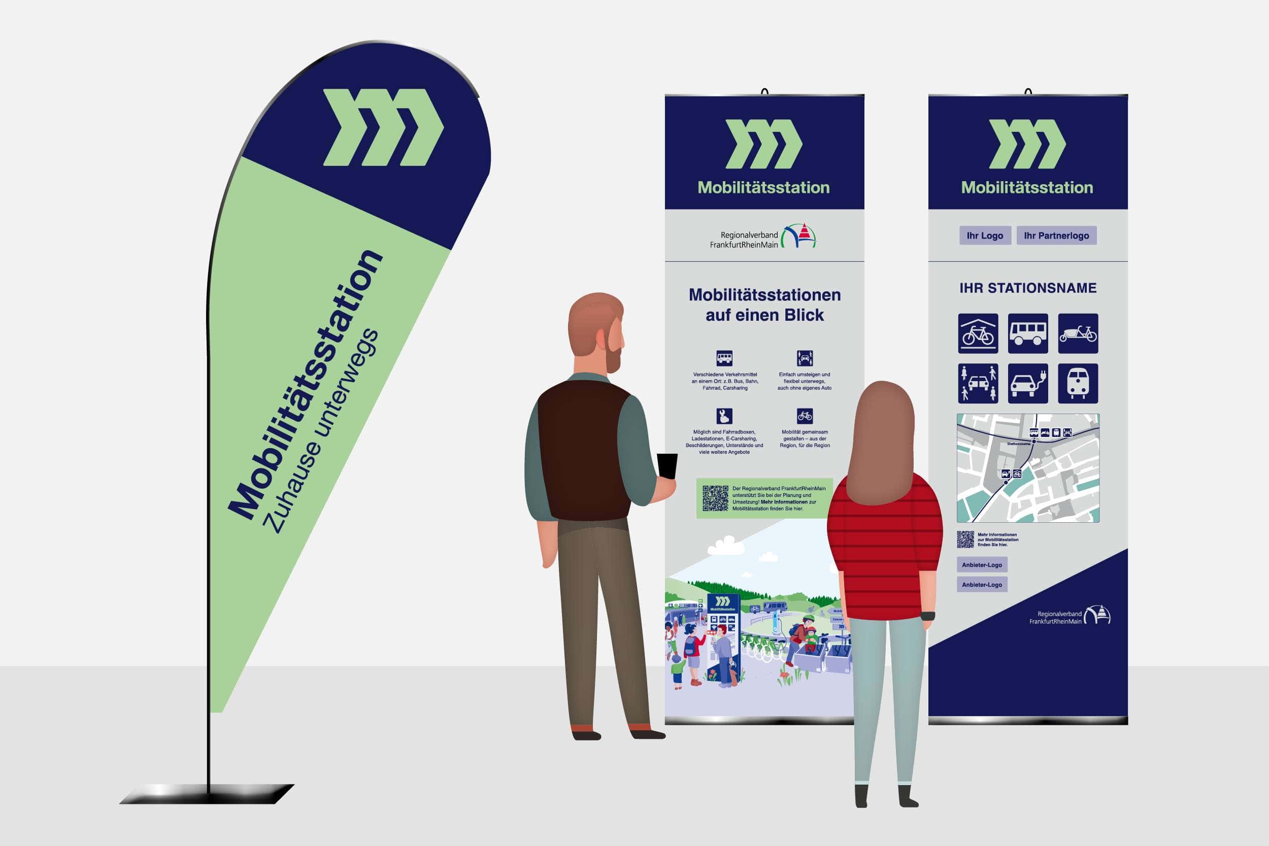 Logo und Corporate Design für Mobilitätsstationen – Regionalverband FrankfurtRheinMain 9 14 dbf Mobilitaetsstationen Beachflag Rollup