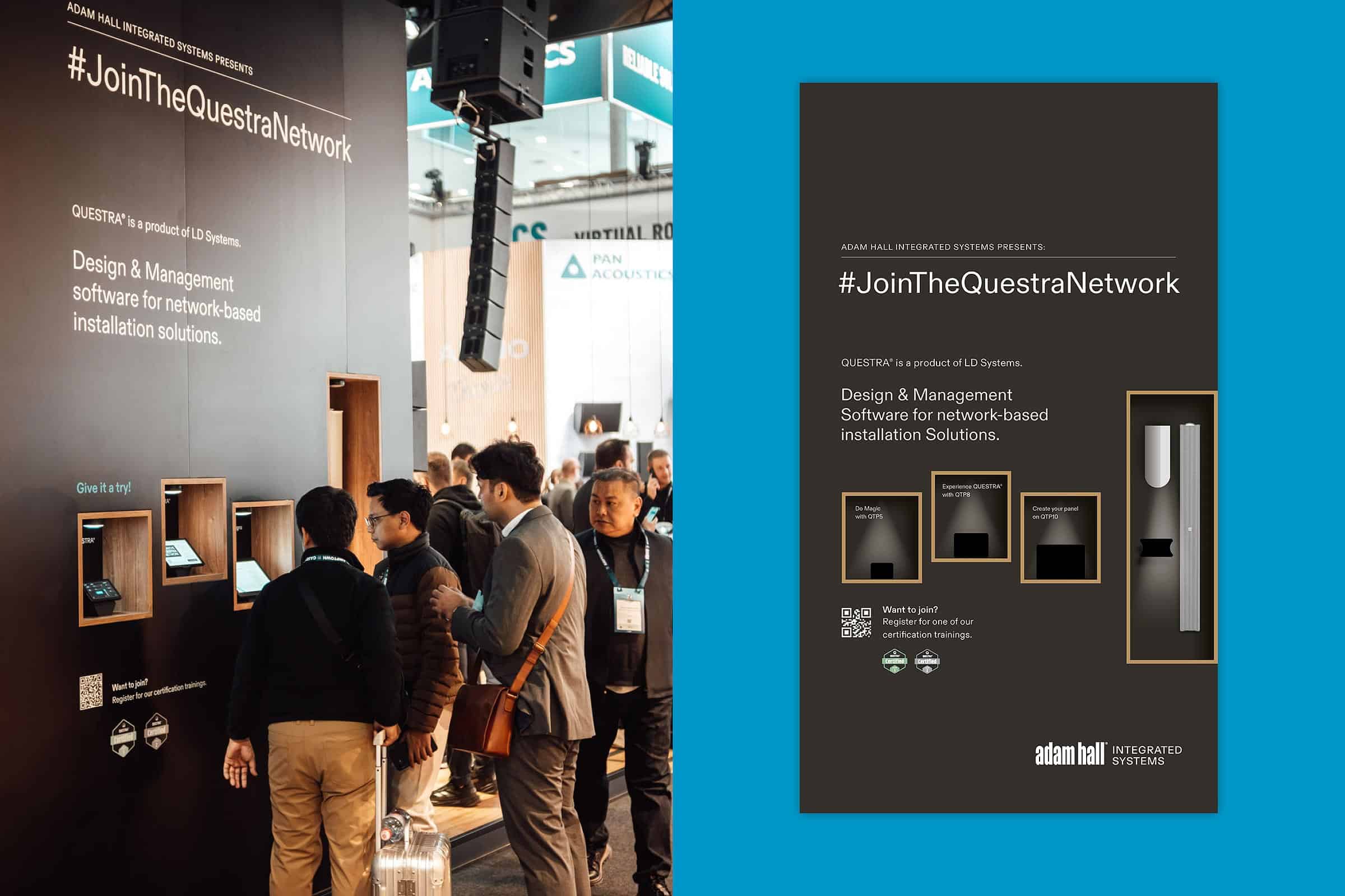 Markeninszenierung für Adam Hall Integrated Systems auf der ISE Barcelona 2 Adam Hall Integrated Systems Questra dbf design Messedesign 1
